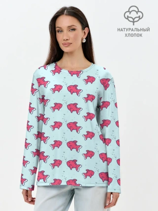 Лонгслив женский. Хлопок / Рыбки