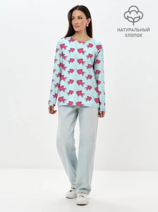 Лонгслив женский. Хлопок / Рыбки