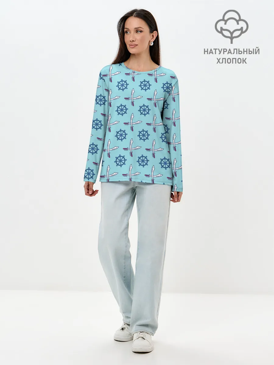 Лонгслив женский. Хлопок / Пиратский фон