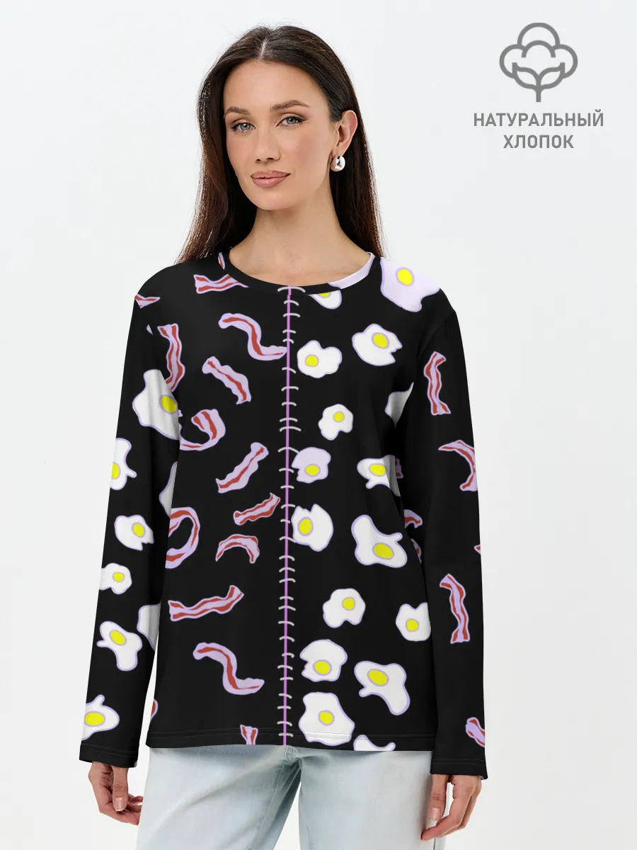 Лонгслив женский. Хлопок / Яичница с беконом