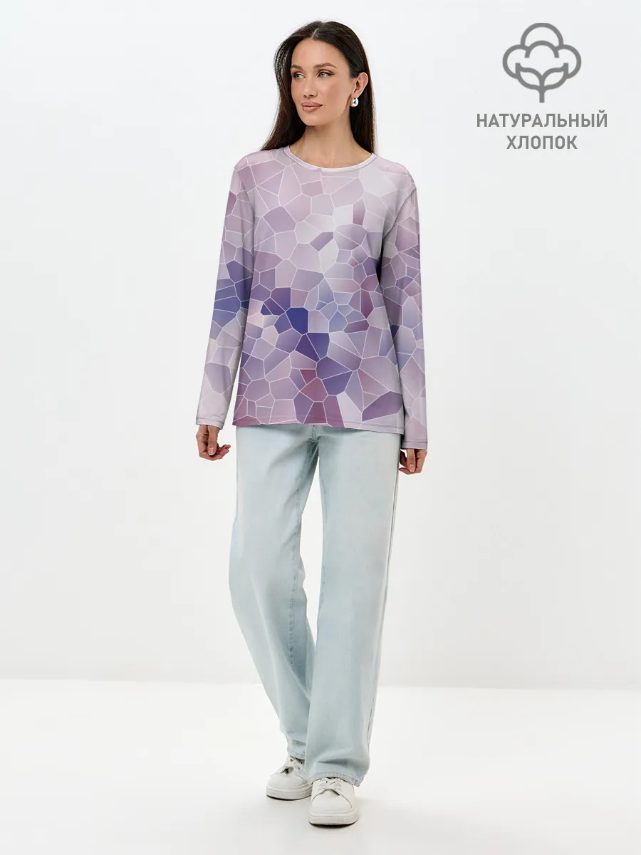 Лонгслив женский. Хлопок / Узор Мозаика