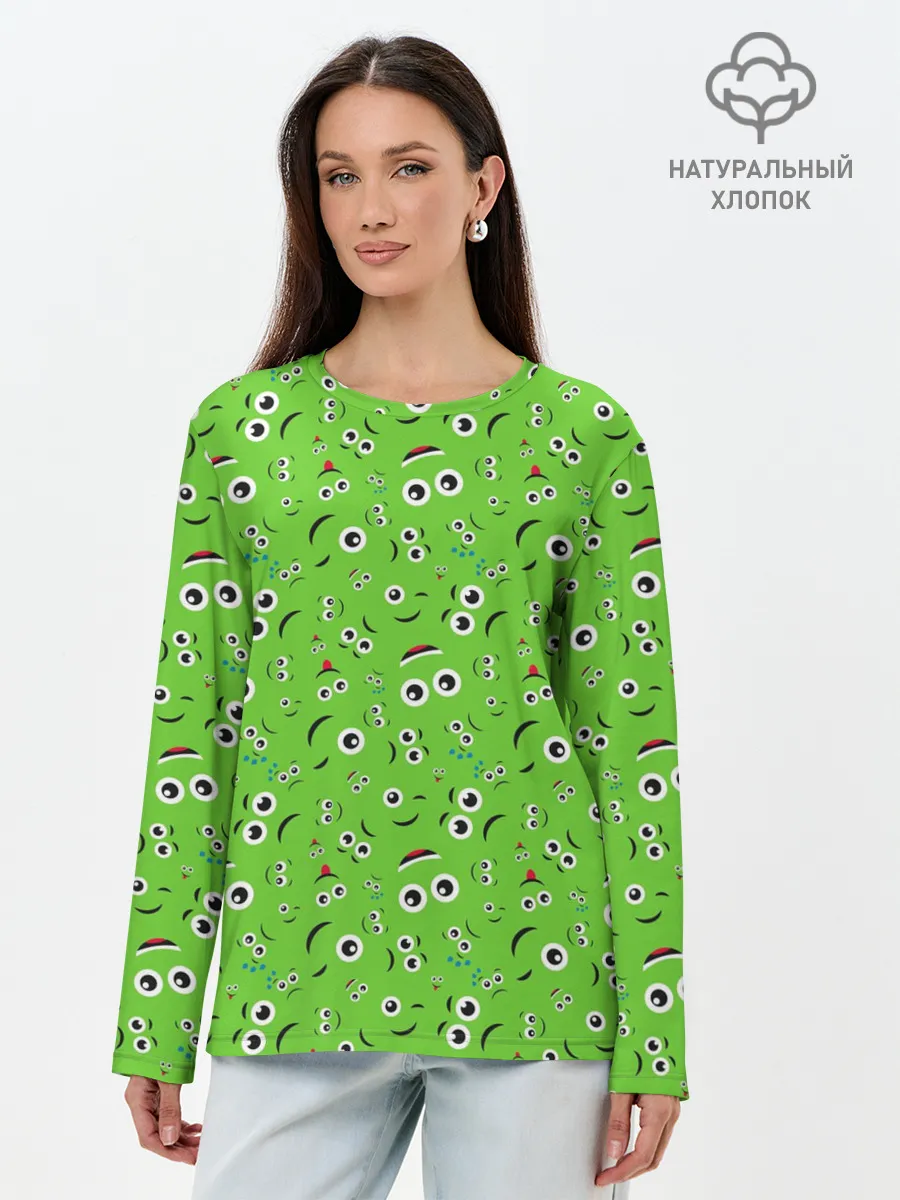 Лонгслив женский. Хлопок / Мультяшные Лица
