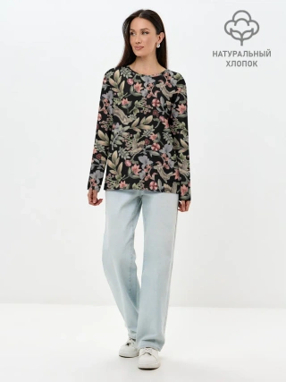 Лонгслив женский. Хлопок / Кролик и Синичка