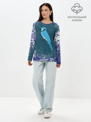 Лонгслив женский. Хлопок / Голубая сойка