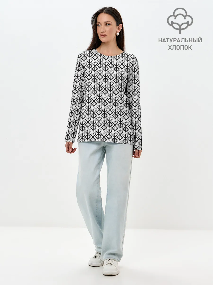 Лонгслив женский. Хлопок / Берсерк много логотипов