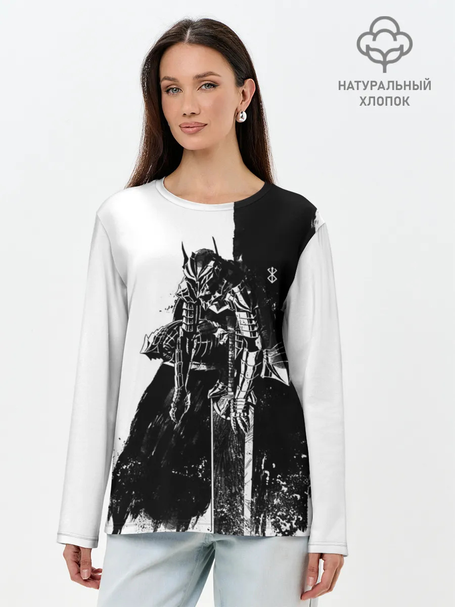 Лонгслив женский. Хлопок / Берсерк черно-белый