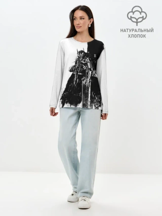 Лонгслив женский. Хлопок / Берсерк черно-белый