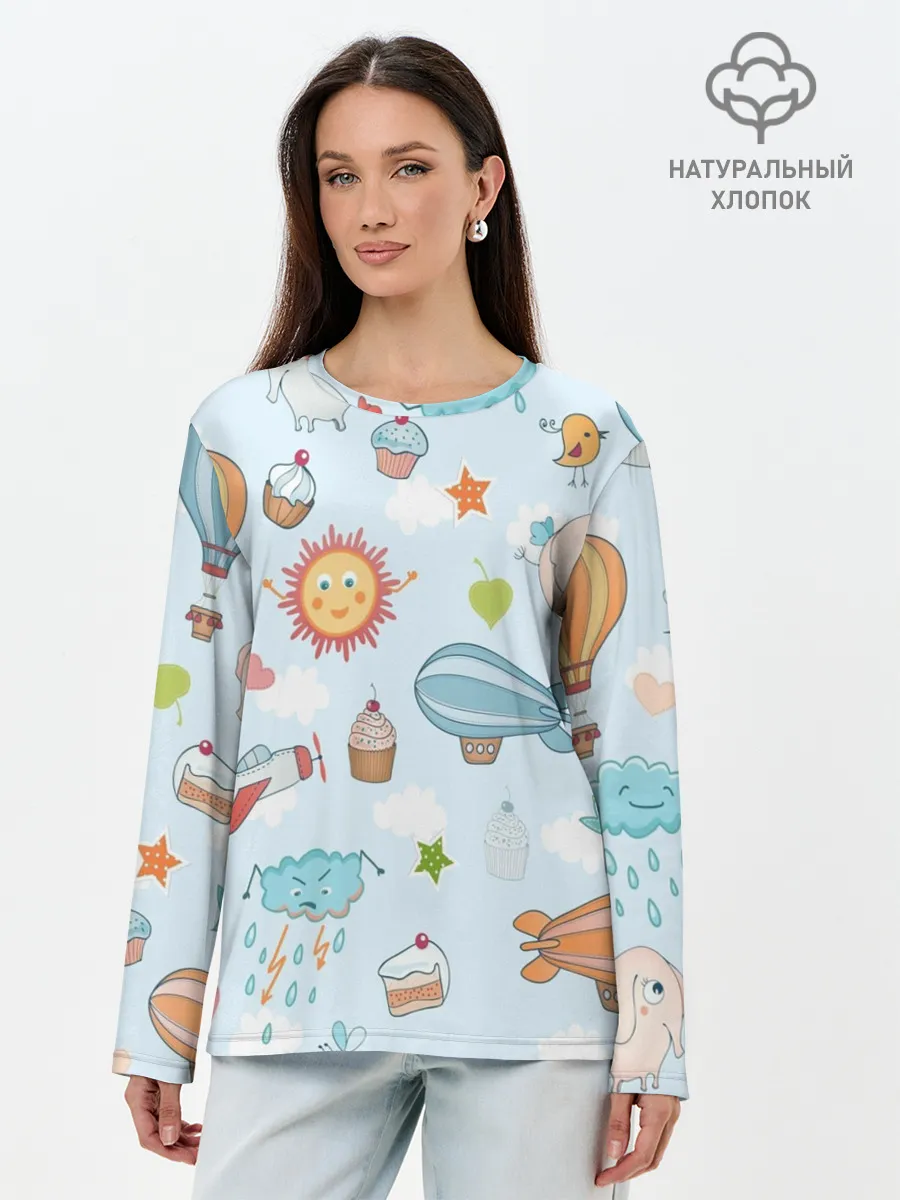 Лонгслив женский. Хлопок / Детские рисунки