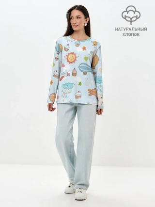 Лонгслив женский. Хлопок / Детские рисунки