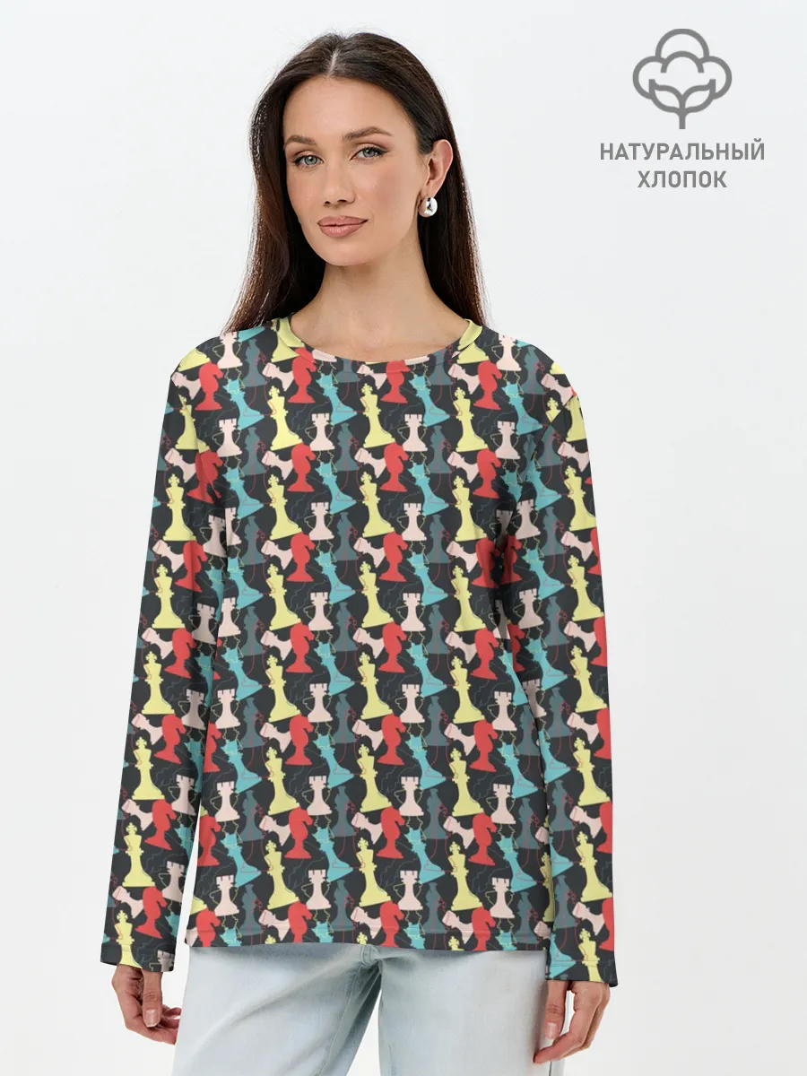 Лонгслив женский. Хлопок / Шахматные Фигуры