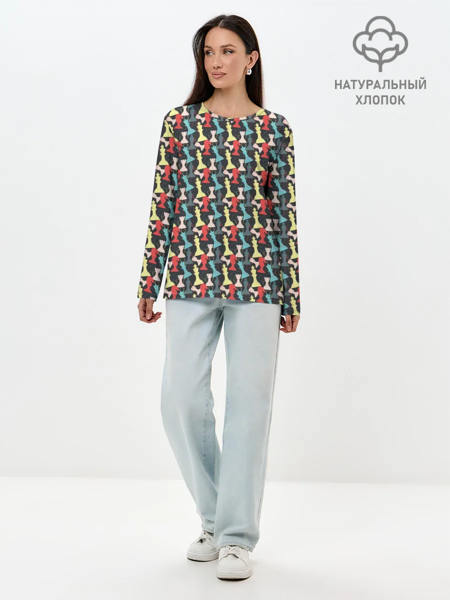 Лонгслив женский. Хлопок / Шахматные Фигуры