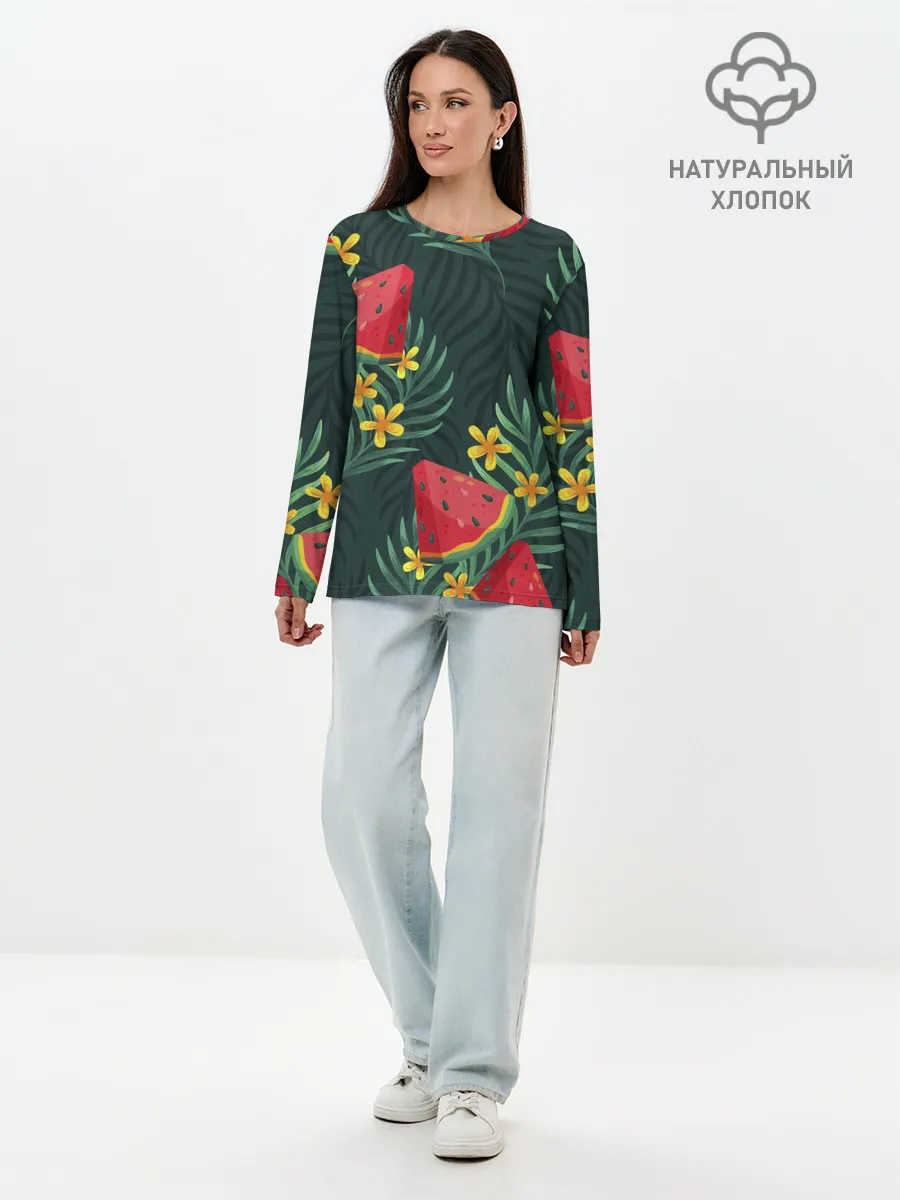 Лонгслив женский. Хлопок / Арзуб и папоротник