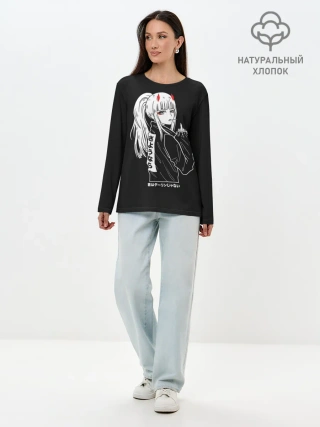 Лонгслив женский. Хлопок / Зеро Ту показывает палец