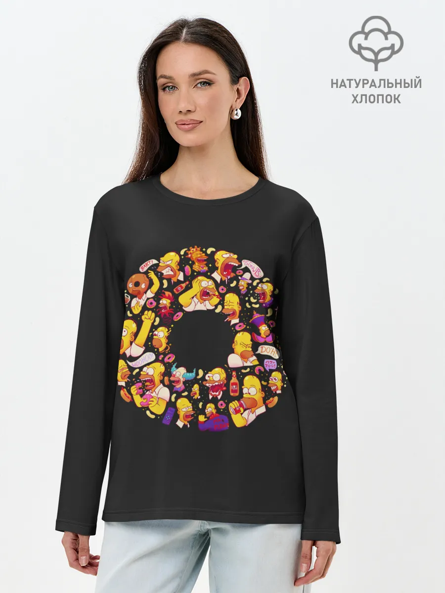 Лонгслив женский. Хлопок / Пончик Гомер