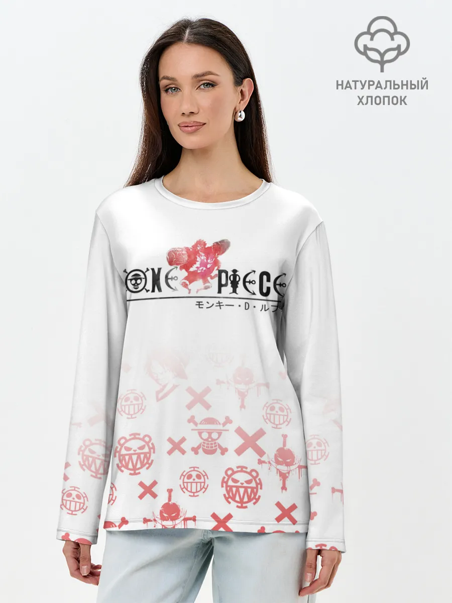Лонгслив женский. Хлопок / One Piece. резиновый Луффи