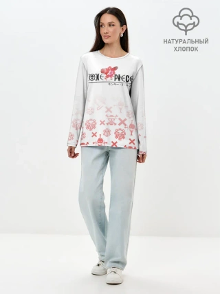 Лонгслив женский. Хлопок / One Piece. резиновый Луффи