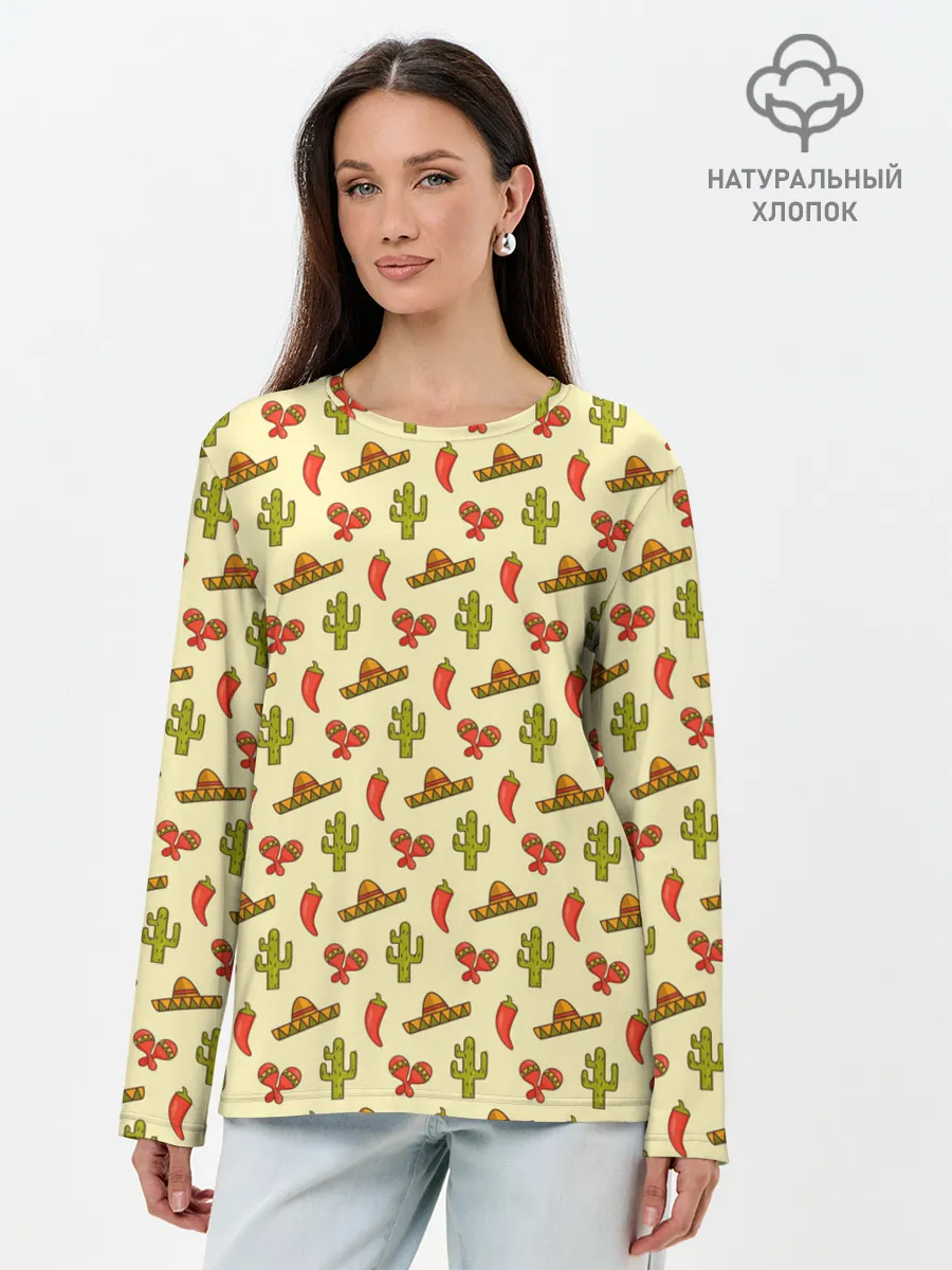Лонгслив женский. Хлопок / Мексиканский фон
