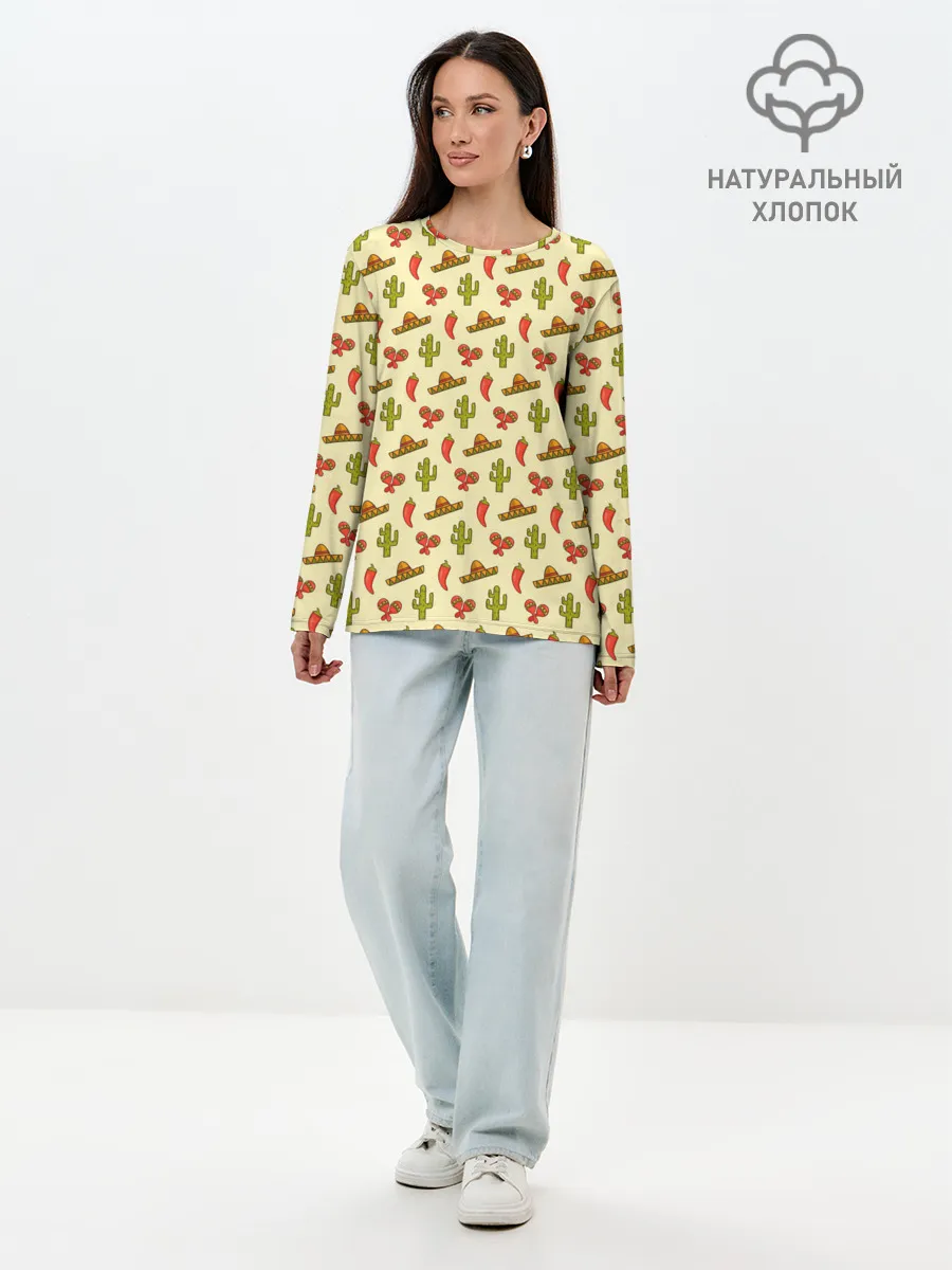 Лонгслив женский. Хлопок / Мексиканский фон