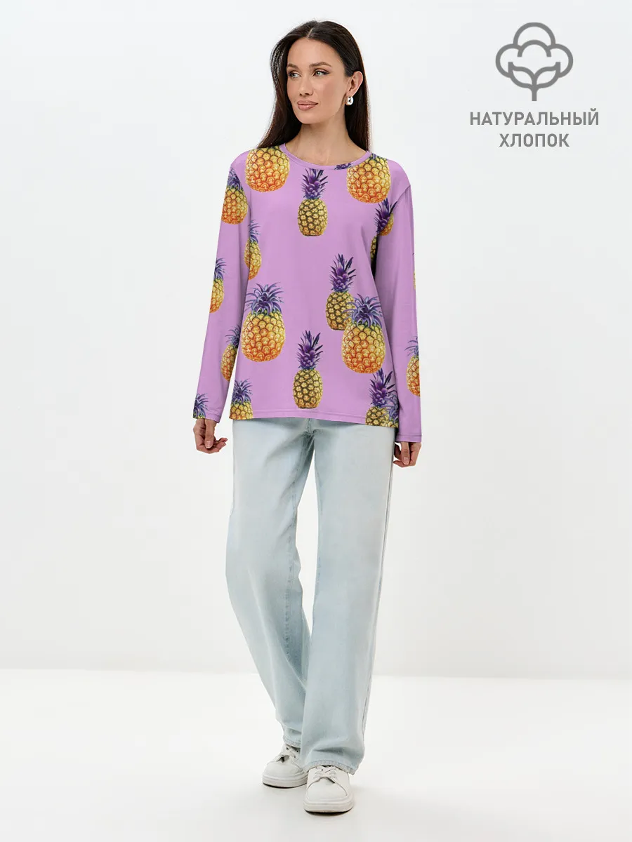 Лонгслив женский. Хлопок / Ананасы