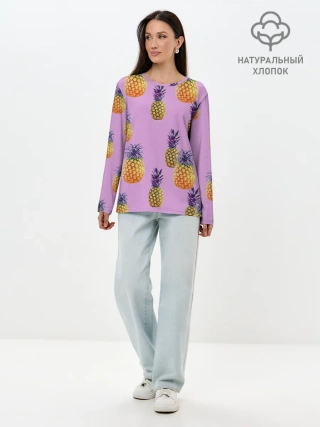 Лонгслив женский. Хлопок / Ананасы
