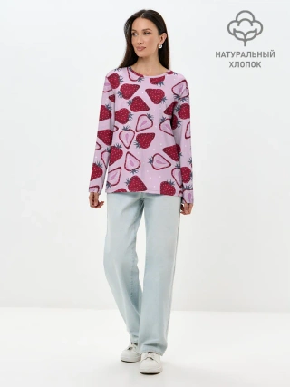 Лонгслив женский. Хлопок / Клубничка