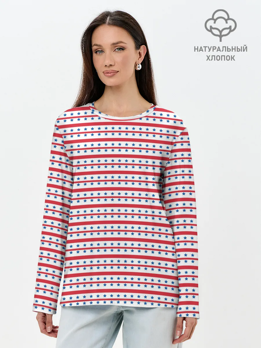 Лонгслив женский. Хлопок / Звезды с полосками
