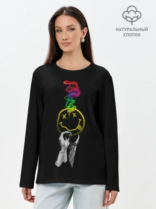Лонгслив женский. Хлопок / Нирвана смайл