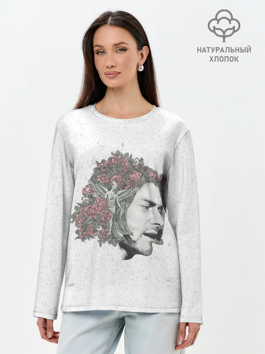 Лонгслив женский. Хлопок / Цветы в волосах