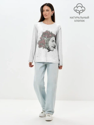 Лонгслив женский. Хлопок / Цветы в волосах