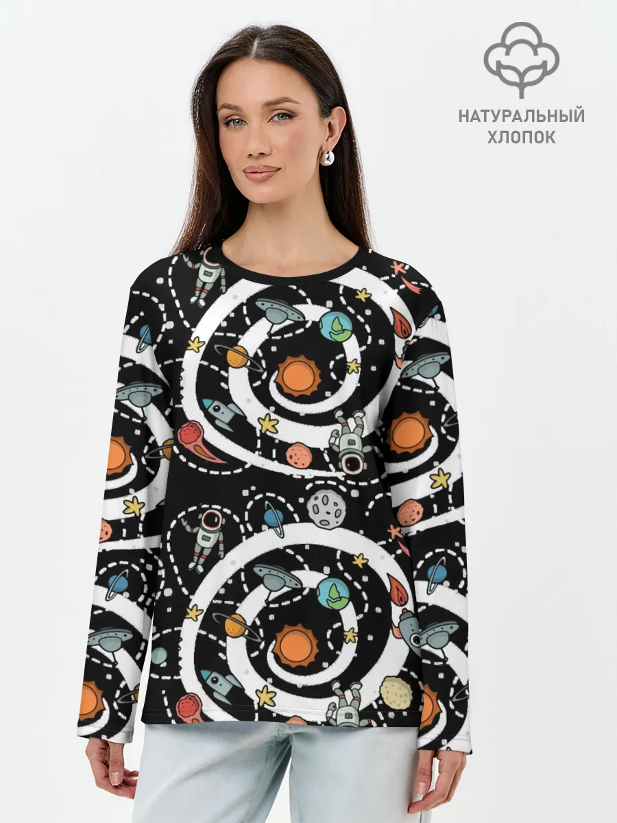 Лонгслив женский. Хлопок / Космический астронавт