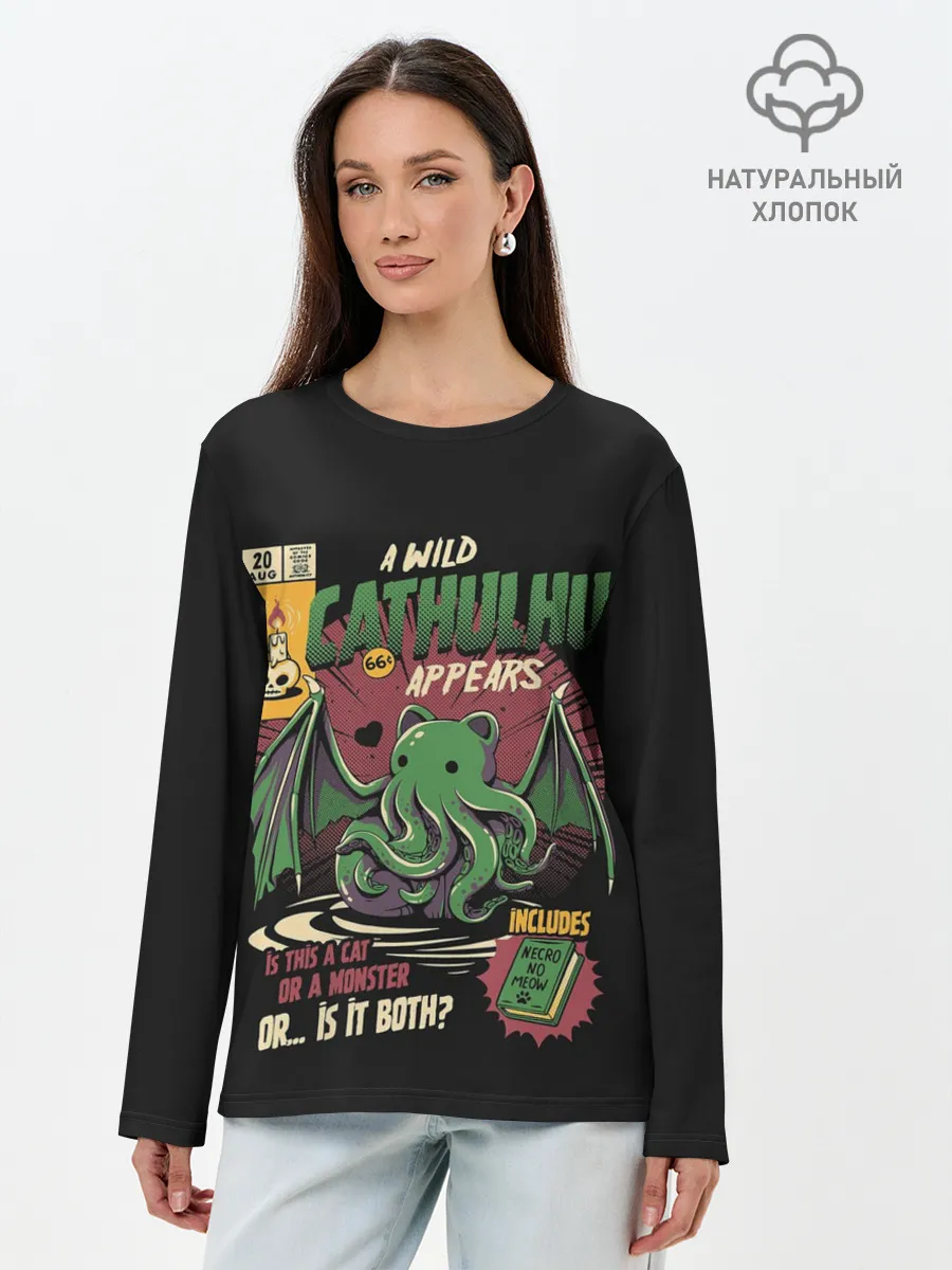 Лонгслив женский. Хлопок / Кот Ктулху