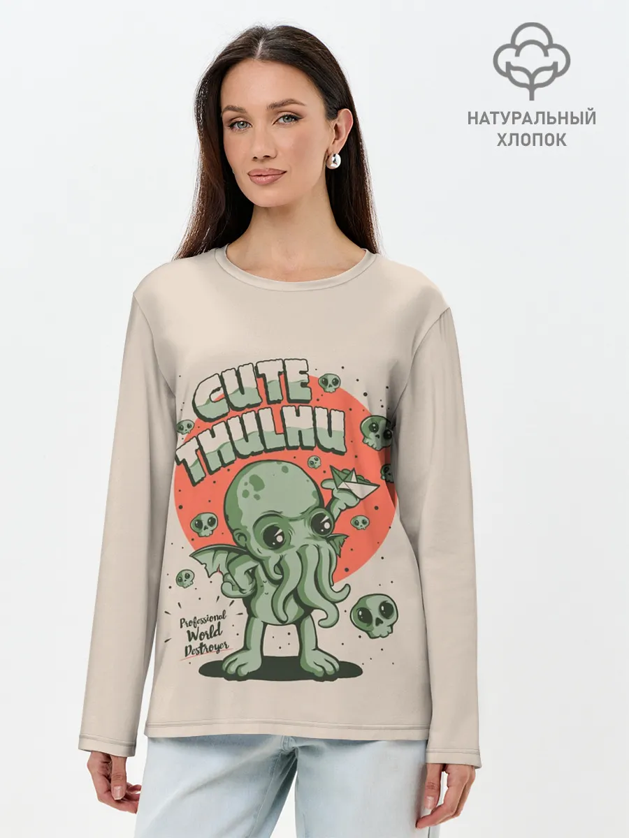 Лонгслив женский. Хлопок / Милый Ктулху