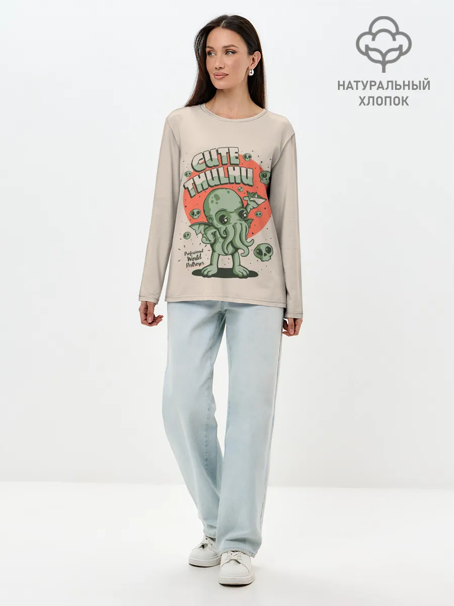 Лонгслив женский. Хлопок / Милый Ктулху
