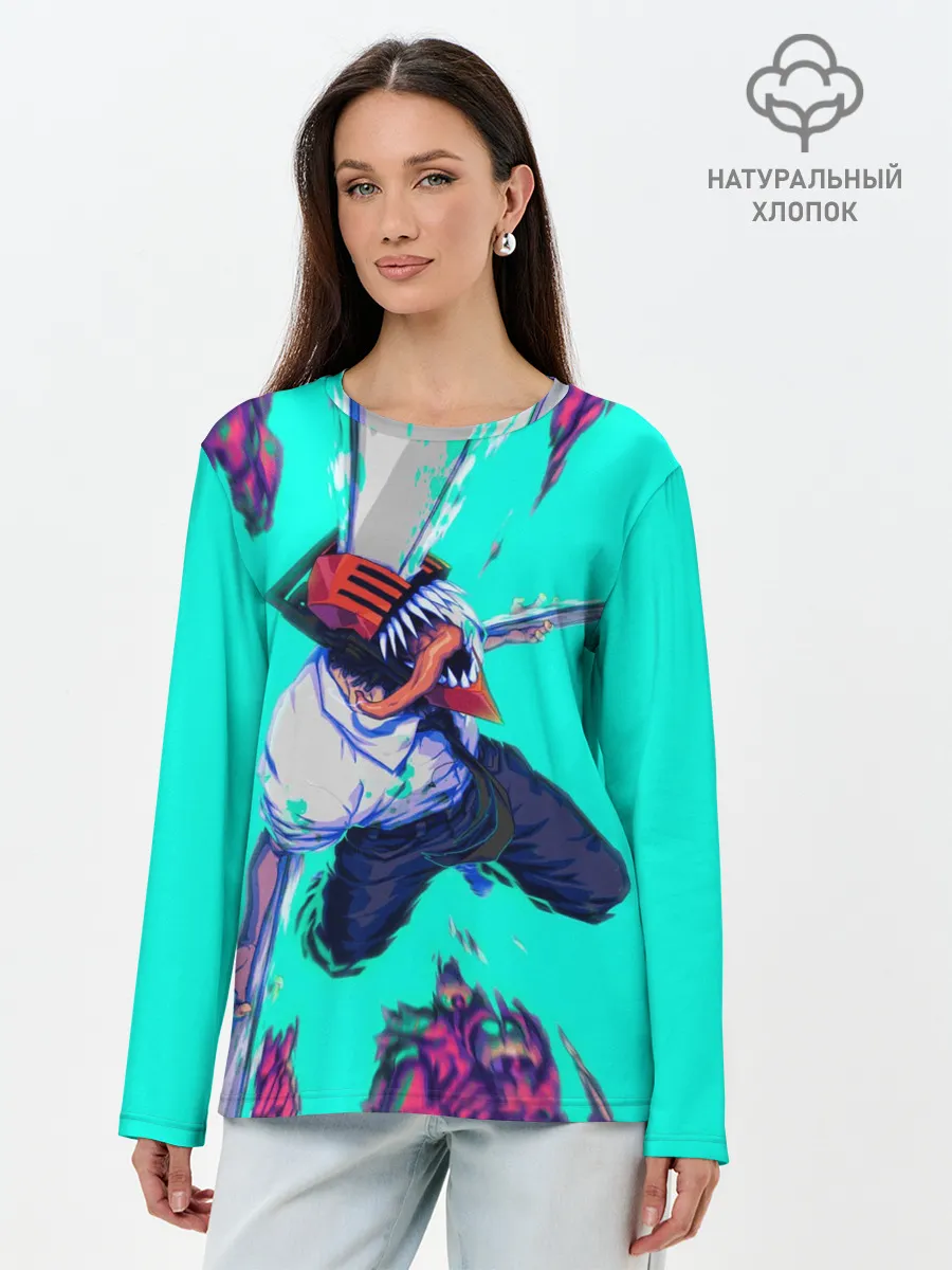 Лонгслив женский. Хлопок / ЧЕЛОВЕК БЕНЗОПИЛА ДЕНДЖИ