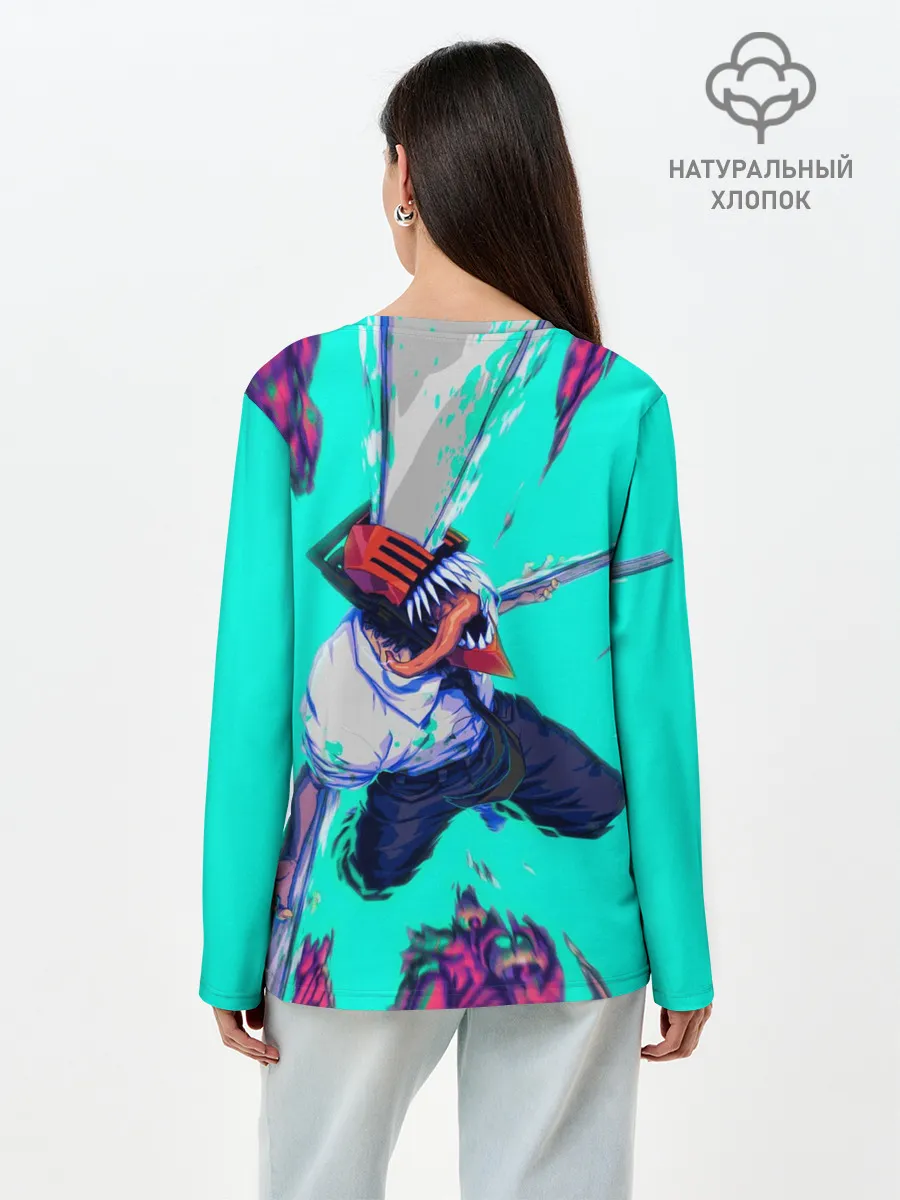 Лонгслив женский. Хлопок / ЧЕЛОВЕК БЕНЗОПИЛА ДЕНДЖИ