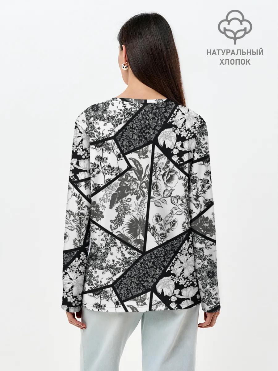 Лонгслив женский. Хлопок / Цветочный Кинцуги / Kintsugi