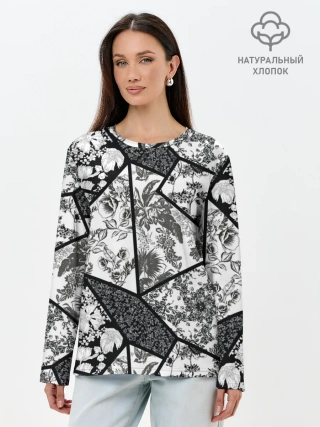 Лонгслив женский. Хлопок / Цветочный Кинцуги / Kintsugi