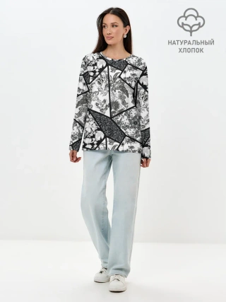 Лонгслив женский. Хлопок / Цветочный Кинцуги / Kintsugi