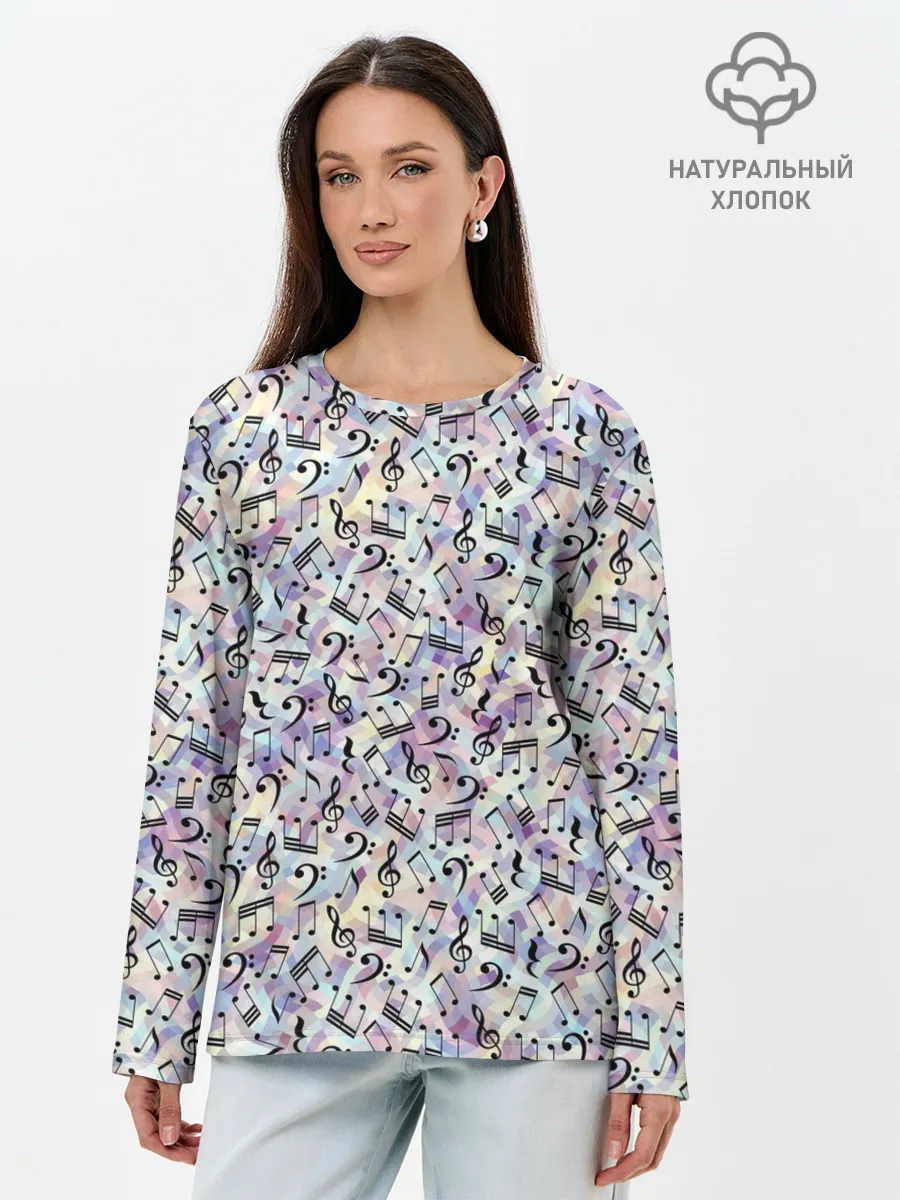Лонгслив женский. Хлопок / Музыкальные Ноты