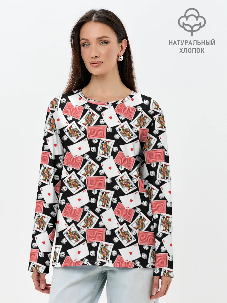 Лонгслив женский. Хлопок / Карты