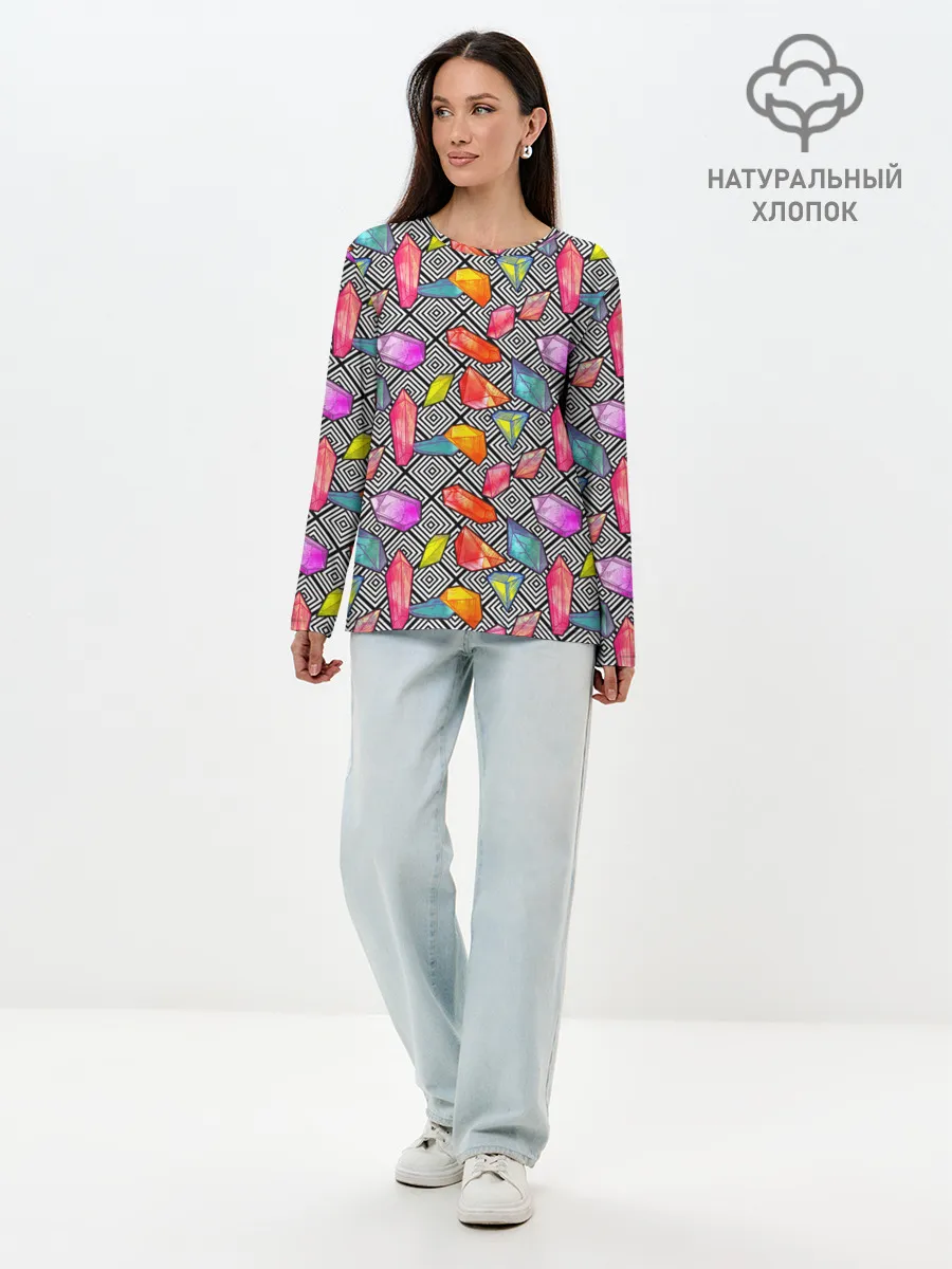 Лонгслив женский. Хлопок / Кристаллы