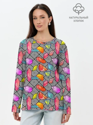 Лонгслив женский. Хлопок / Кристаллы