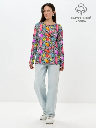 Лонгслив женский. Хлопок / Кристаллы