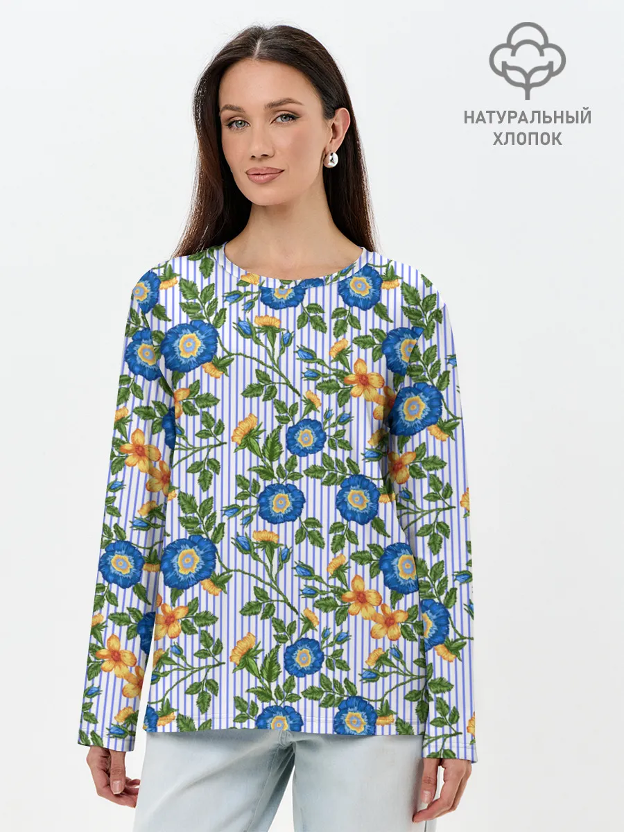 Лонгслив женский. Хлопок / Цветочки