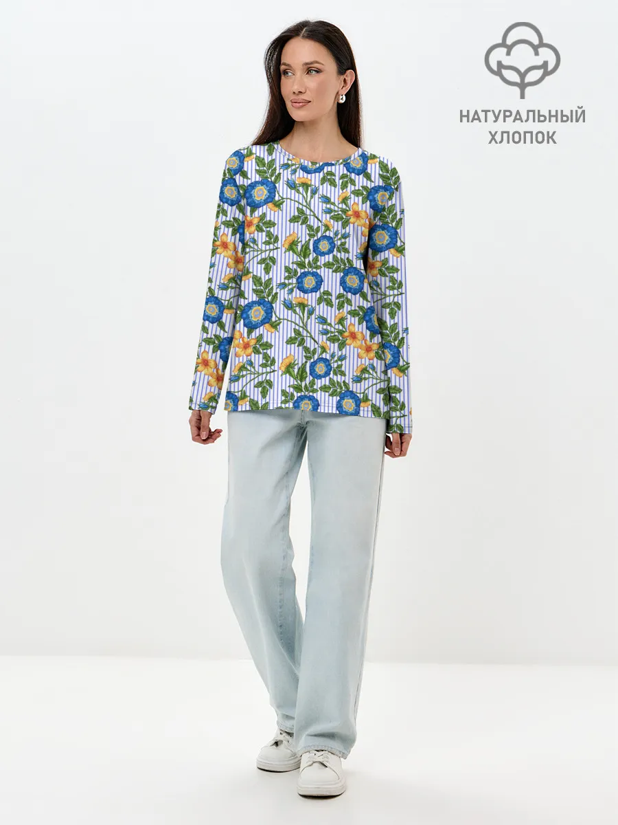 Лонгслив женский. Хлопок / Цветочки