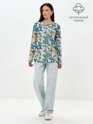 Лонгслив женский. Хлопок / Цветочки