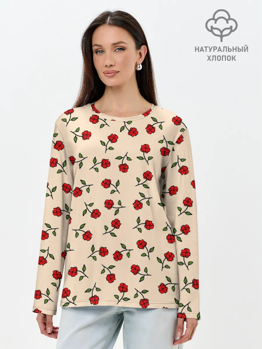 Лонгслив женский. Хлопок / Прованс из роз
