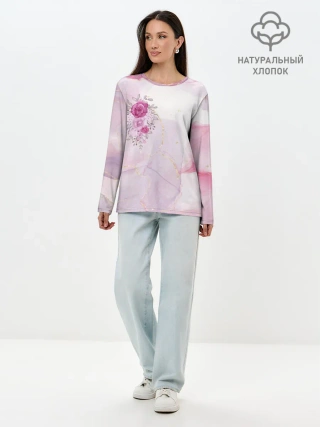 Лонгслив женский. Хлопок / Цветы роспись акварелью