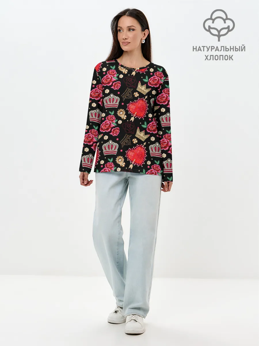Лонгслив женский. Хлопок / Корона и розы
