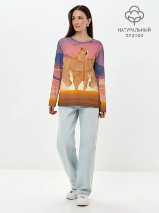 Лонгслив женский. Хлопок / Мем собака качок DOGE